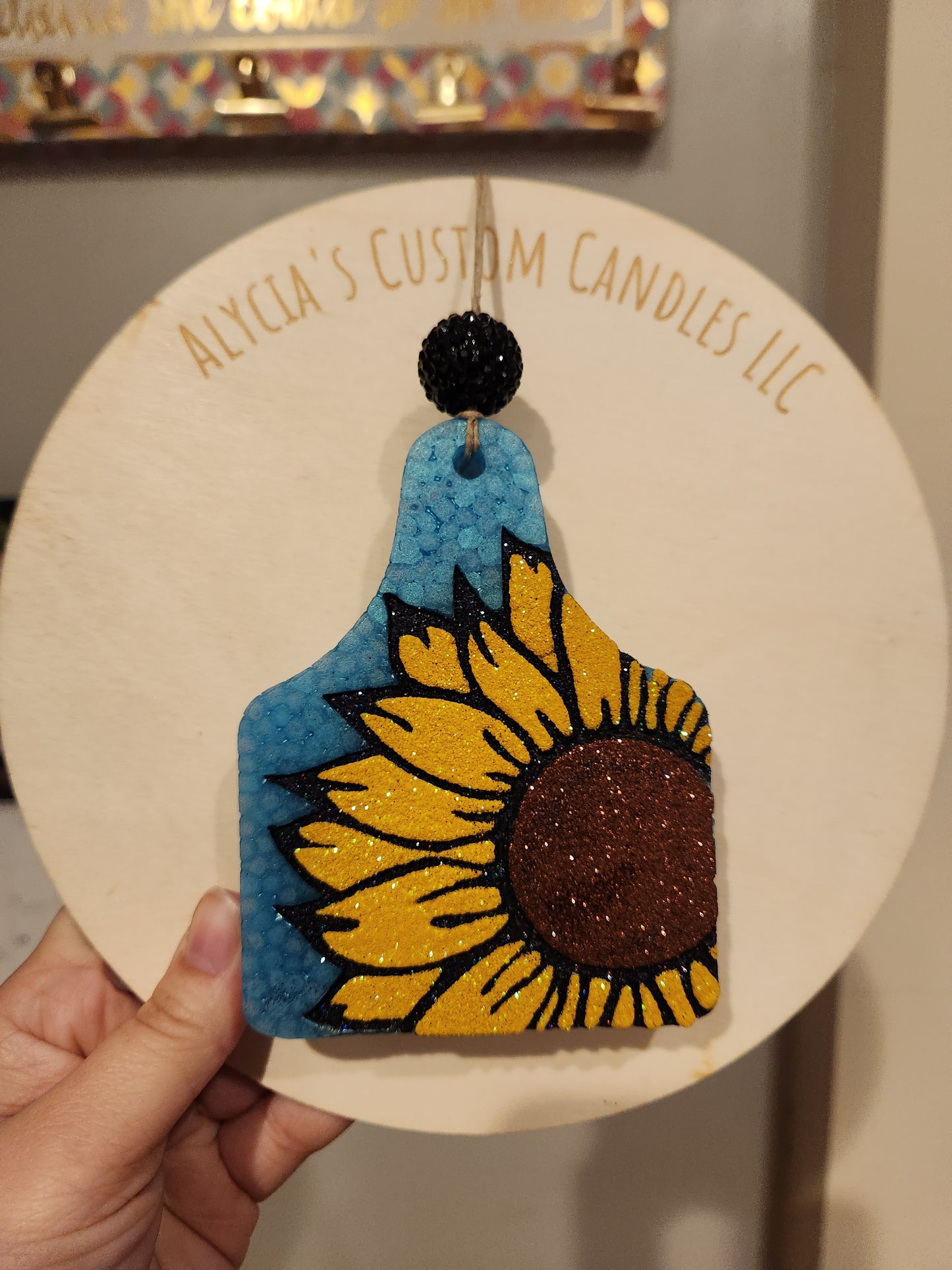 Sunflower Cow Tag Freshie