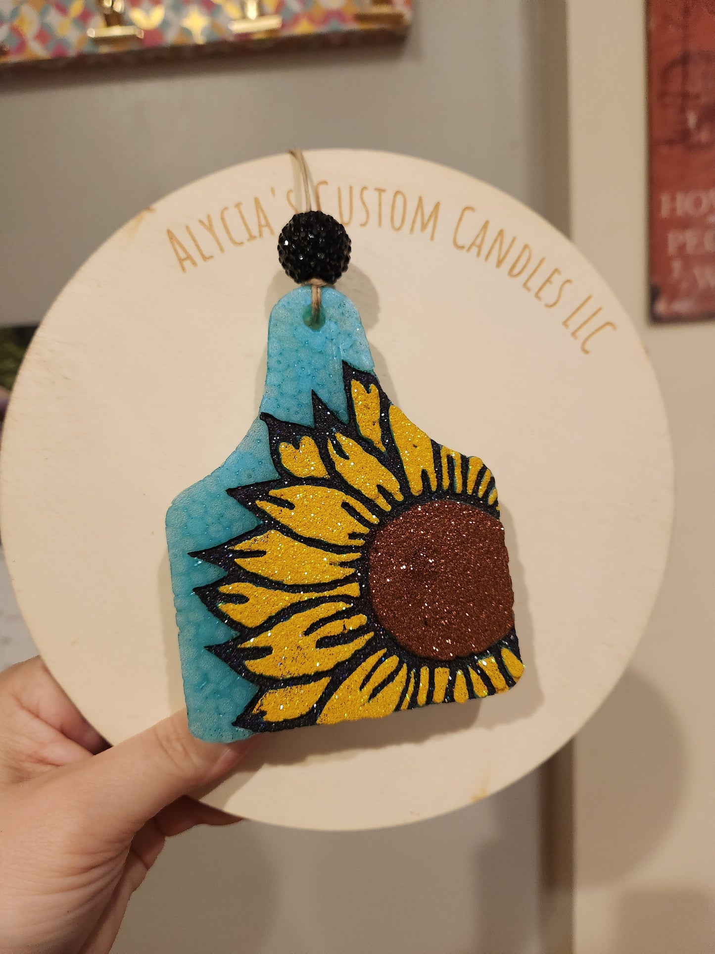 Sunflower Cow Tag Freshie