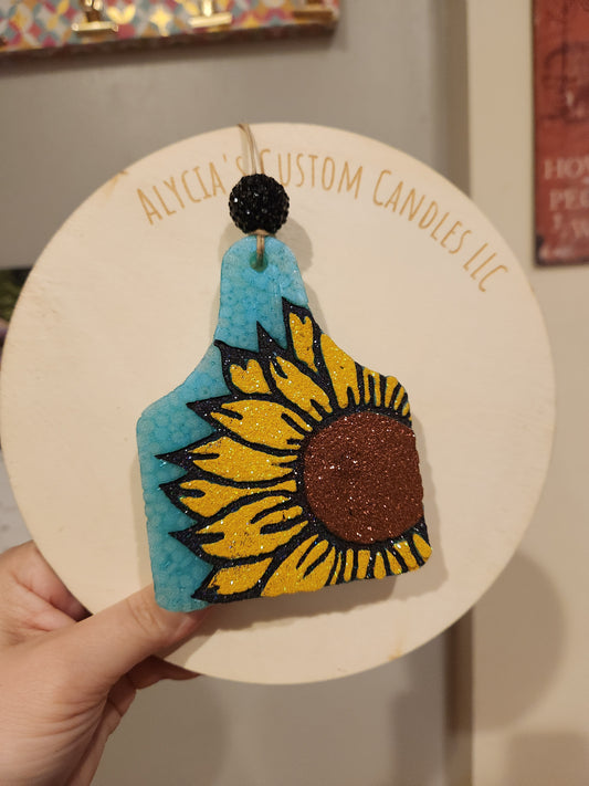 Sunflower Cow Tag Freshie